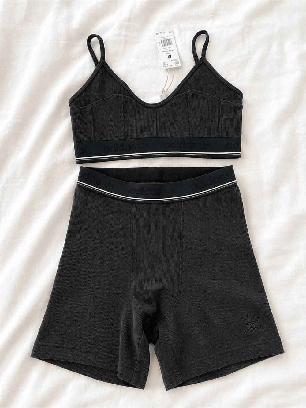 Adidas Black Ribbed Logo Sports Bra/Bralette